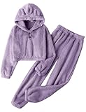 Kissonic Girls Fuzzy Pants Set Two Pieces Outfit Bear Ear Fluffy Hoodie...