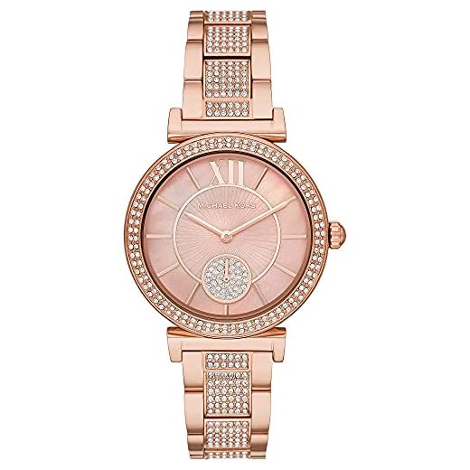 Michael Kors Reloj para mujer Abbey, movimiento de tres manecillas, caja de acero inoxidable en oro rosa de 36 mm con correa de acero inoxidable, MK4617