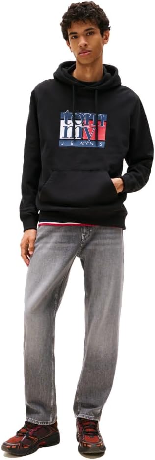 Tommy Jeans mens Medium Weight Hoodie Sweatshirt With Printed Flag Logo - Image 3