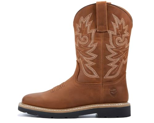 SUREWAY Men's Western Cowboy Boots-Soft Toe,Waterproof Square Toe Work Boots for Men,Comfortable & Durable,Oil/Slip Resistant,Thicker Leather,Rubber Sole,Work Shoes With Embroidered4