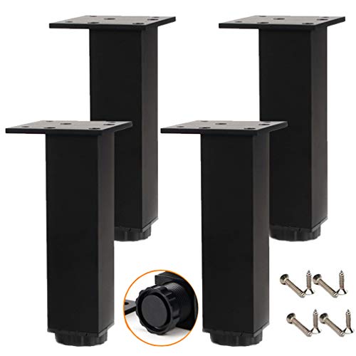 4 piezas Patas de Mueble Ajustable,Patas de Mesa de Metal,Negro Patas de Cocina,Aluminio Mueble de TV Patas Soporte de Pies de Gabinete Aumento Muebles Patas(10cm/3.9in)