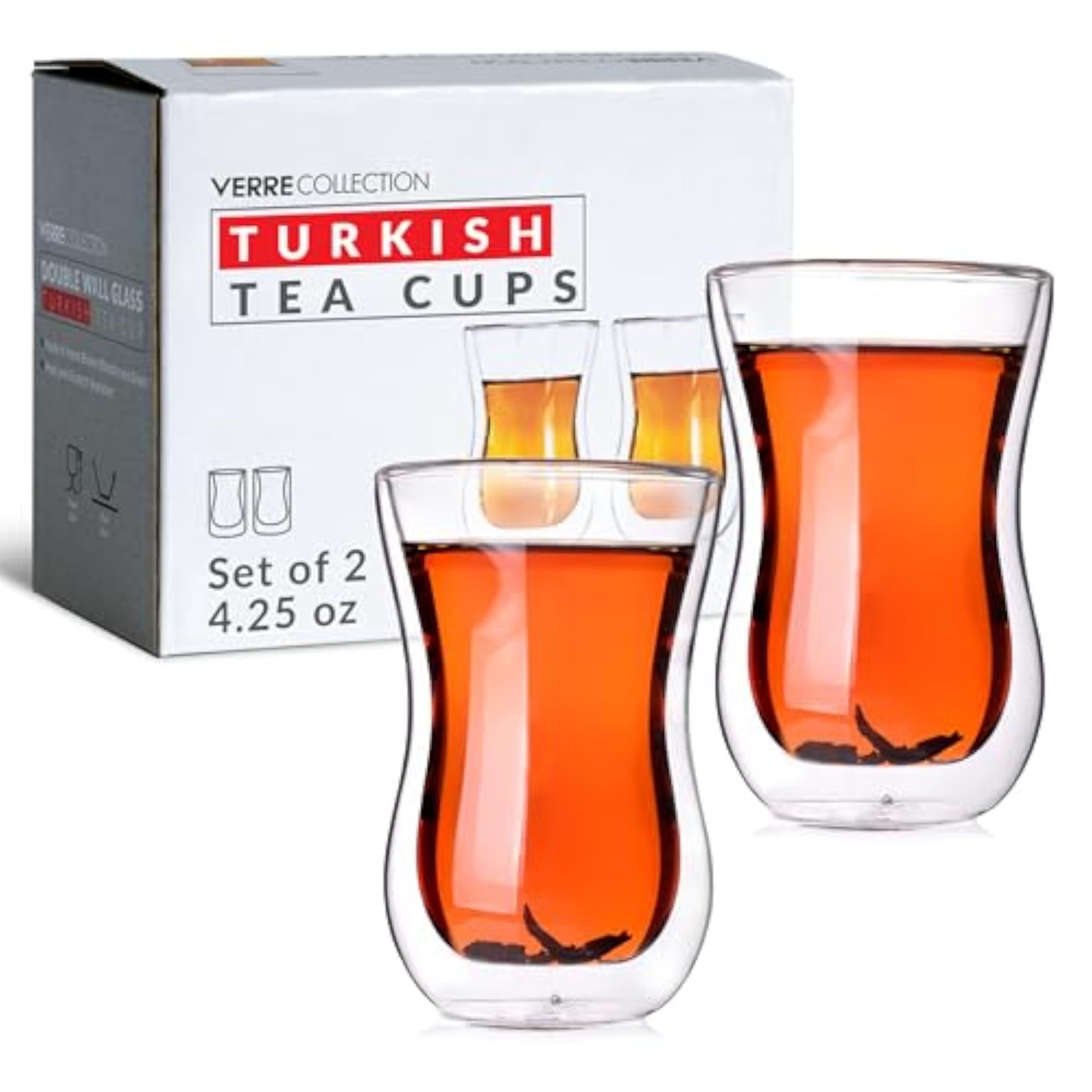 Original Double Wall Turkish Tea Glass Cups, Set of 2