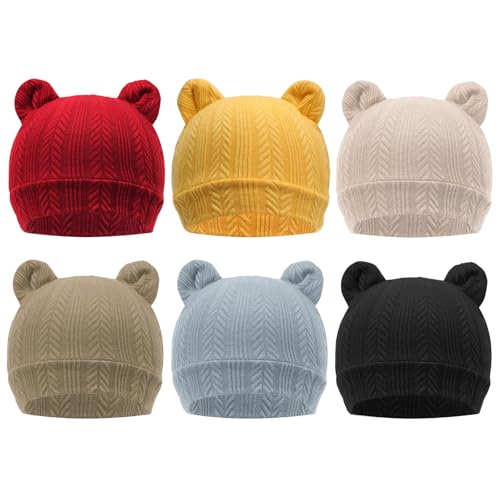 Image of DRESHOW BQUBO 6 Pack Baby Beanie Hats for Unisex Infant Toddler Cotton Beanie Newborn Hospital Hat for Boys Girls 0-6 Months