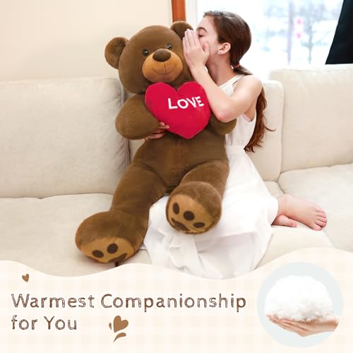 Karister Big Valentines Teddy Bear Stuffed Animal, Soft Cute Large Brown Teddy Bear Plush with Red Heart, Love Stuffed Bear Plushie as for Girlfriend Wife Kids, Baby Shower Decor, 36" — view 4