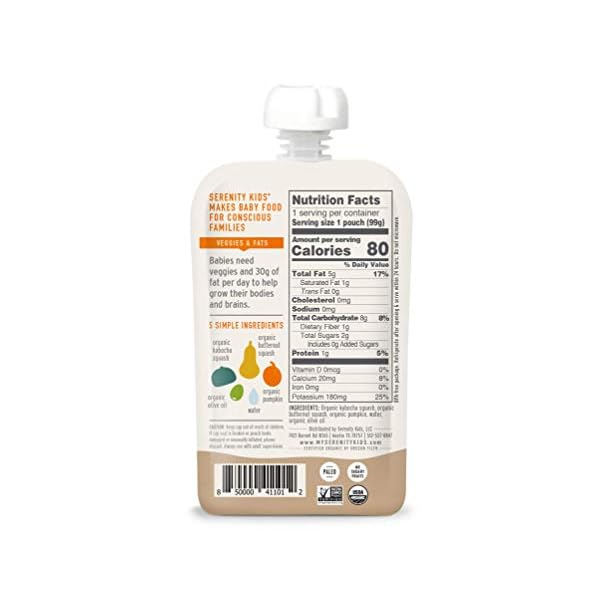 Serenity Kids 6+ Months USDA Organic Veggie Puree Baby Food Pouches | No Sugary Fruits or Added Sugar | Allergen Free…