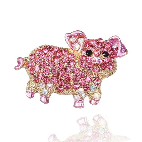 Image of Exquisite Cartoon Pig Cute Brooch Pins Pink Cubic Zirconia Rhinestone Corsage Jewelry Lovely Animal Lapel Pin Clothes Bags Backpacks Jacket Badge Accessories for Women Men Teen Girls Promise Gifts