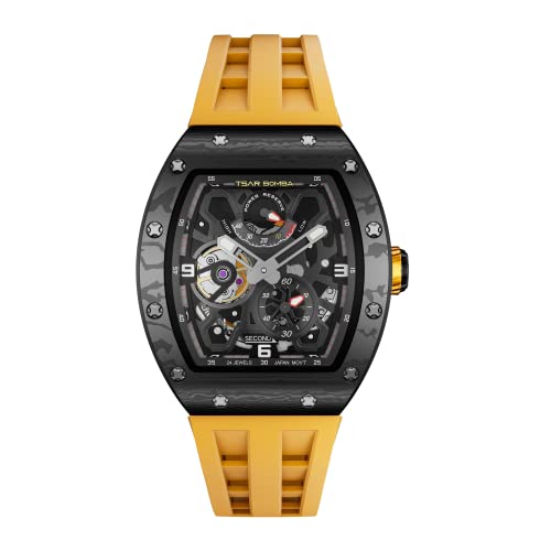 Tsar Bomba Luxury Men's Automatic Watch Mechanical Japanese Movement Sapphire Crystal 50M Waterproof Carbon Fiber Tonneau Unique Business Gifts For Men Luminous Wristwatch Analogue Black Fashion #TOP4
