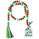 D1resion Christmas Wood Beads Tassel Xmas Farmhouse Garland with Green Jute Rope Plaid Tassel...