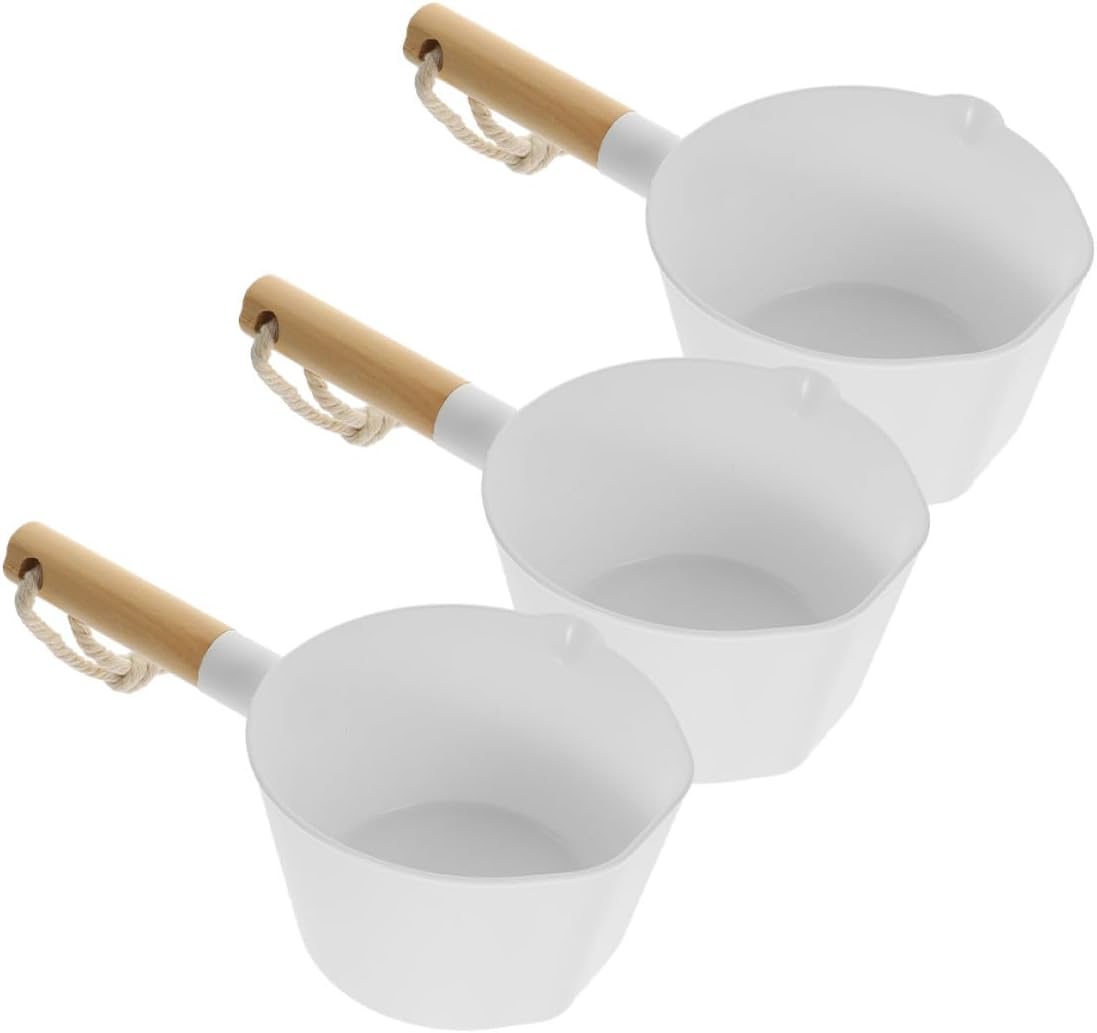 ABOOFAN 3pcs Long Handle Water Scoop Ladles with Wooden Grip, Kitchen and Bath Water Ladle Spoons for Cooking, Washing, and Rinsing Tasks