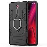 Phone Case for Xiaomi Mi 9T Redmi K20 Pro with Tempered Glass Screen Protector Cover and Magnetic Ring Holder Stand Kickstand Hard Rugged Hybrid Accessories Xiomis Xiami Mi9t T9 K20pro Cases Men Black
