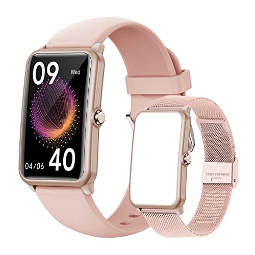 EBUYFIRE 1,57'' Montre Connectée Femmes Smartwatch Femme Carré Rose, Moniteur de Fréquence Cardiaque, Moniteur de Sommeil, Podomètre, Etanche Montre Connectée pour Femmes Android iOS Cover
