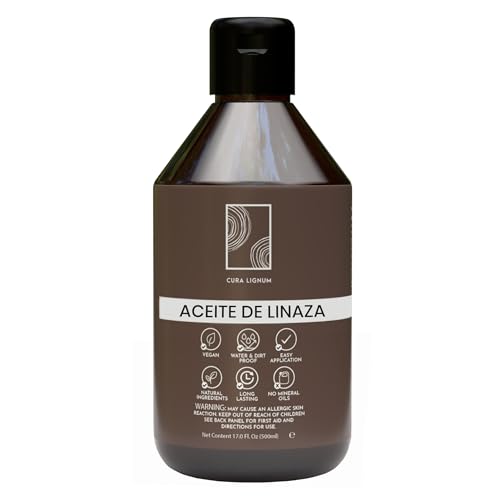 Cura Lignum Aceite de Linaza para Madera Exterior e Interior, 500ml - Aceite para Madera Ecológico para un Acabado Brillante e Impermeable - Aceite de Linaza Cocido - Boiled Linseed Oil for Wood