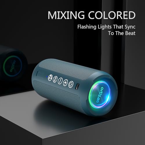 Image of Ortizan Portable Bluetooth Speaker: IPX7 Waterproof, 24W Loud Sound, Deep Bass, Bluetooth 5.3, LED Lights, Wireless Stereo Pairing, 30H Playtime, for Home /Outdoor /Party /Beach, Birthday Gift (Blue)