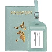 YYeglkas Funda Pasaporte y Etiquetas Equipaje, 1 Piezas Porta Pasaportes para Viaje con 1 Etiquetas para Maleta in Pile PU Protector de Pasaporte para Mujeres y Hombres, B