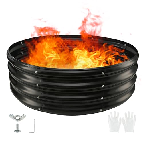 TBMLC 36' Round Galvanized Steel Fire Ring Pit for Backyard,Camping,Bonfire; Round Steel Raised Garden Bed Kit,Metal Raised Garden Box for Outdoor Gardening and Planting(3X3X1FT,Black)