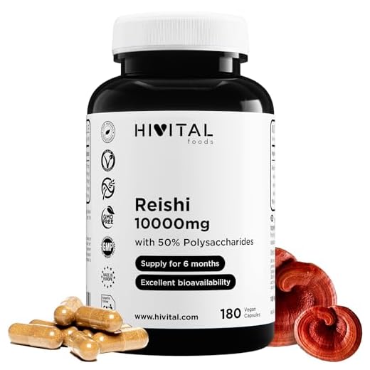 Reishi puro 10000 mg | 180 cápsulas veganas | Con 50% Polisacáridos, 10% Betaglucanos y 2% Triterpenos | Antioxidante natural para el sistema inmune