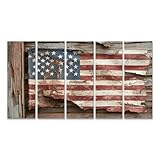 islandburner Bild auf Leinwand Verwitterte Amerikanische Flagge an Holzwand für Wohnzimmer Patrioten Bürgerbüro Bilder Wandbilder Poster