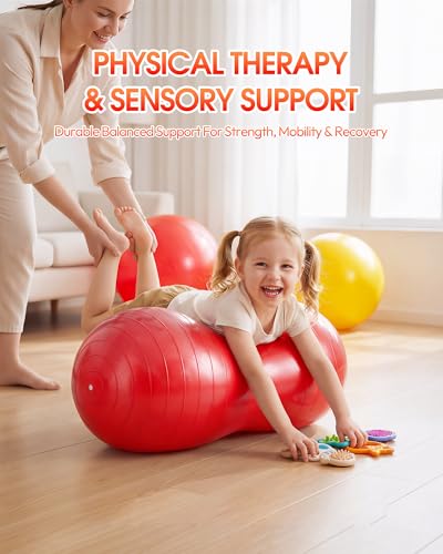 Image of Premium Peanut Ball - 100x50cm Anti-Burst Exercise Ball for Physical Therapy, Pregnancy Labor & Home Fitness Sensory| Non-Slip Design | Quick-Inflate Pump Included