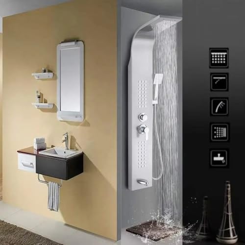 Image of CLUSTER Stainless Steel Wall Mounted Shower Pannel | Shower Pannel With Rainfall, Waterfall, Body Massage Jet, Hand Shower With Tub Spout, Morden Bathroom Systematic (Chrome Finish)