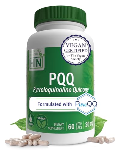 Health Thru Nutrition PQQ 20mg 60 Servings Pyrroloquinoline Quinone as PureQQ | Promotes Mitochondrial Biogenesis | Certified Vegan | Non-GMO Gluten Soy Free Capsules| Clean Label PQQ Supplement