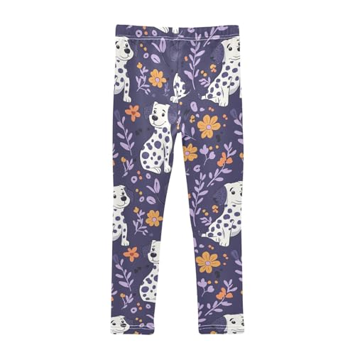 Wusikd Cute Dalmatian Dog Girls' Leggings Toddler Doodles Flowers Kids Yoga Pants Dance Active Tights 4T2