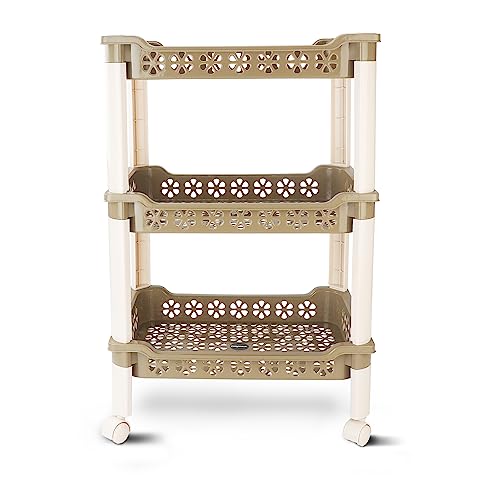 Nayasa Candy Rectangular Trolley 3 Layers | Kitchen Organizer | Stand for Kitchen | Shelf Organizer | Vegetable Basket for Onion,Potato |Vegetable Trolley with Wheels | 38 X 28 X 58 cm | Green