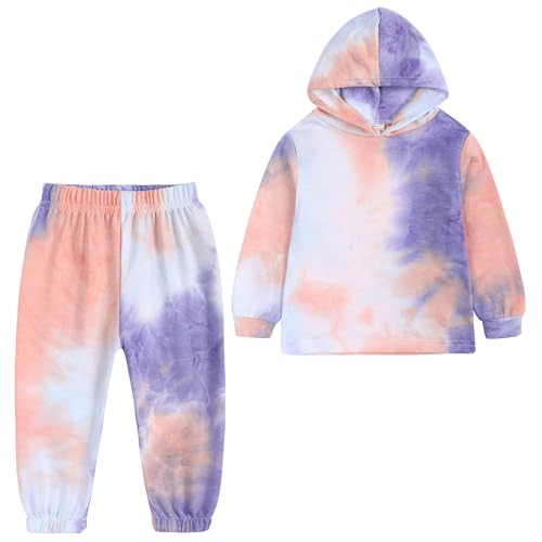 Toddler Girls 2 Piece Outfits Tie Dye Hoodie Sweatshirt and Sweatpants Little Kids Athletic Pullover Jogger Sets