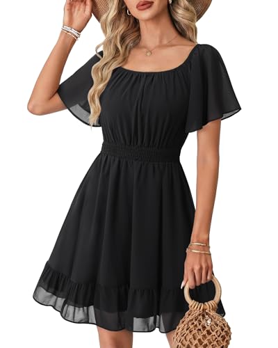 Timeson Black Dresses for Women Funeral: Short Sleeve Adjustable