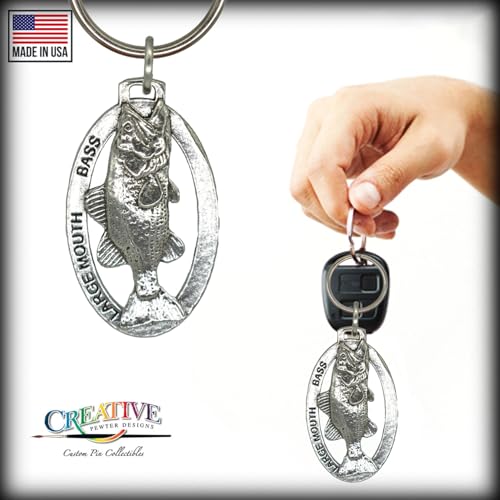 Image of Creative Pewter Designs Largemouth Bass Keychain F082KC, Largemouth Bass Keychain, Pewter Keychain