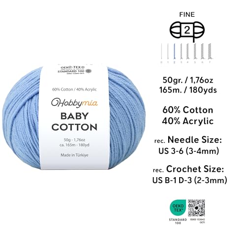 Image of Baby Cotton Blend Yarn - Soft Sport Weight Yarn for Crochet & Amigurumi - 50g /180yds - 60% Cotton 40% Acrylic - Ideal for Baby & Knitting Proj. & 10 Stitch Markers(Light Blue, 4 Balls)