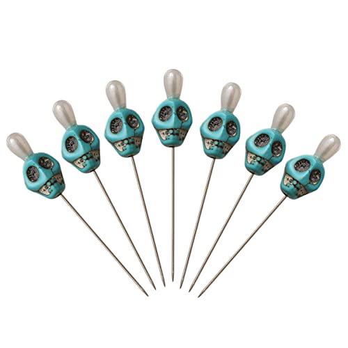 BLESSUME 7pcs Candle Magick Ritual Pins Skull Top (Blue)