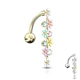 Treuheld® | Bauchnabelpiercing-Spange mit Blumen | 2 Farben [02.] - Gold