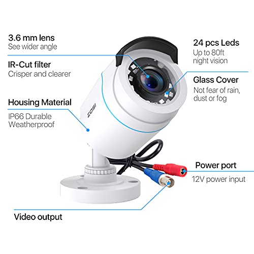 Image of ZOSI 4 Pack 2MP 1080p HD-TVI Home Security Camera Outdoor Indoor 1920TVL,24PCS LEDs,80ft Night Vision, 90View Angle, Weatherproof Outside Surveillance CCTV Bullet Camera