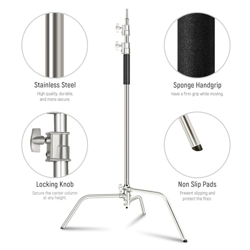 Image of NEEWER C Stand with Boom Arm Pro 100% Stainless Steel, Max 10.8ft /330cm | Air Cushion, Heavy Duty Photography Light Stand, 4.2ft /128cm Holding Arm, for Monolight Softbox Reflector