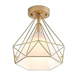 【Plafonnier industriel doré style ferme】 : Ce plafonnier semi-encastré doré présente une structure classique en fil de fer avec une luxueuse finition dorée brossée. Son style industriel ferme allie charme vintage et élégance moderne, faisant de ce luminaire une pièce maîtresse idéale pour une décoration intérieure de style ferme, industriel, rustique, moderne ou transitionnel.