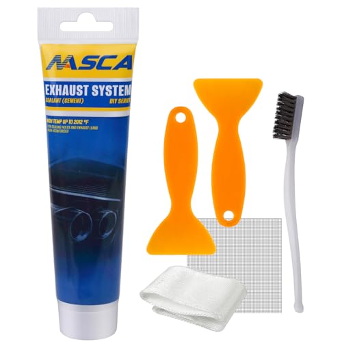 Auspuff Dichtmasse für Auto/Motorrad - Hitzebeständige Auspuff Dichtmasse (150g), Auspuff Montagepaste mit Schaber und Edelstahl-Drahtbürste, Auspuffreparaturpaste, für Repariert Schnell Kleine Risse