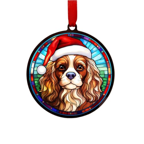 Cavalier King Charles Spaniel Suncatcher Decoration Santa Hat Christmas