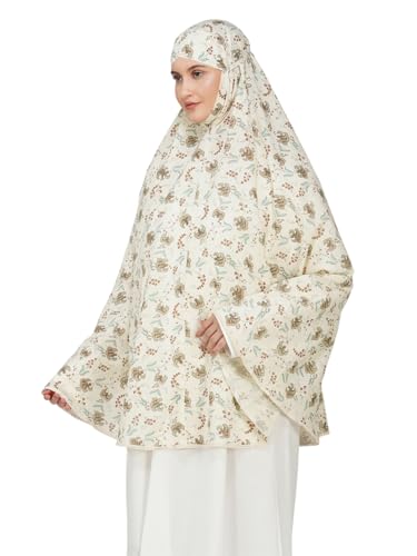 ANA Zara Beige Floral Prayer Dress – Pure Cotton Prayer Dress with Tie Knot, 40″ Front × 44″ Back | Lightweight, Breathable for Hajj, Umrah & Salah