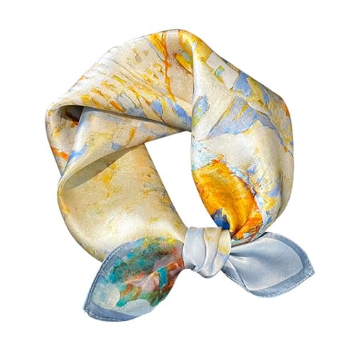 Aufeel - Pañuelo cuadrado pequeño, de seda natural 100 %, para mujer, 53 cm, ligero, para cuello o pelo, estampado, en paquete regalo, S