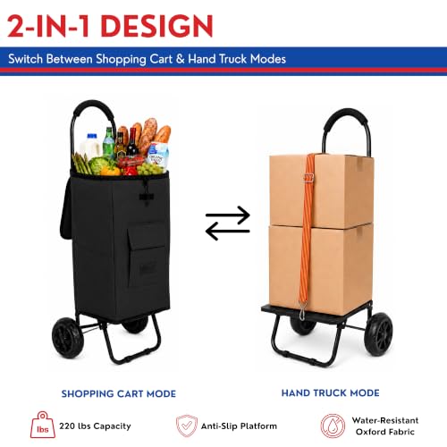Shopping Cart, Super Loading Grocery Trolley, 220 lbs Capacity, Foldable Cart with Extra Large Black Shopping Bag Portable Grocery Utility Cart With Adjustable Bungee Cord by winkeep - Image 4