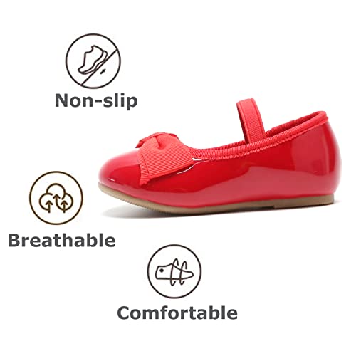 Thee Bron Red Mary Jane Flats For Girls Dress Shoes(G17 Toddler,Red/9M) #TOP6