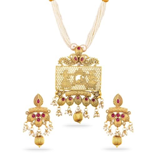 Image of Rubans Long Necklace Set Gold Plated Traditional Stylish Multicolour Jewellery Gift for Women & Girls