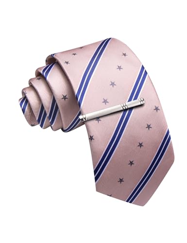 Image of Barry.Wang Silk Men Ties Formal Stripes Necktie and Tie Clip for Wedding Party Business Fashion Classic