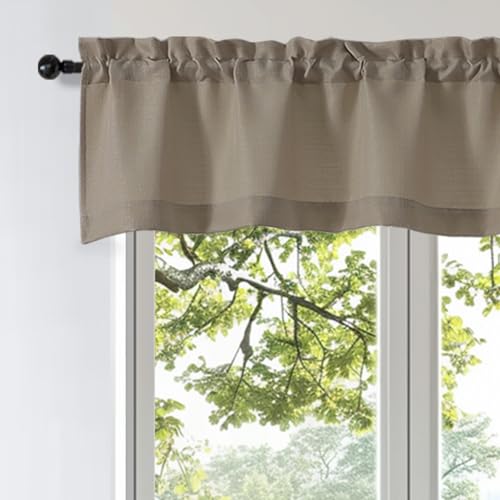 OWENIE Bob 1 PCS Stone Valances for Windows, Faux Linen Textured Kitchen Window Curtains Valance for Bedroom Living Room, Modern Soft Airy Solid Rod Pocket Bathroom Cafe Curtain, 60Wx14L Inch
