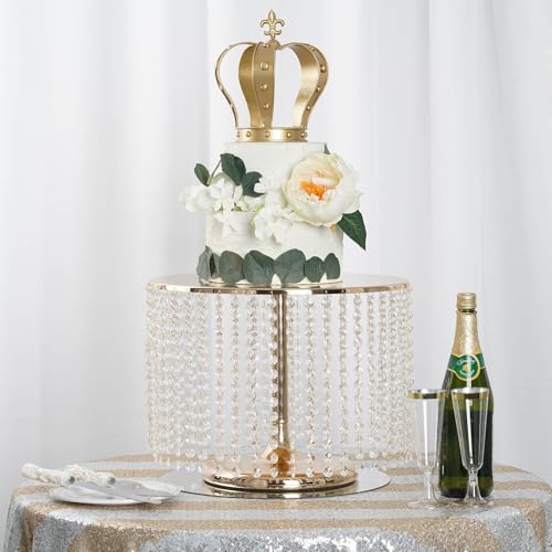 Efavormart 14" Metallic Gold Chandelier Cake Stand, 12" Tall Pedestal