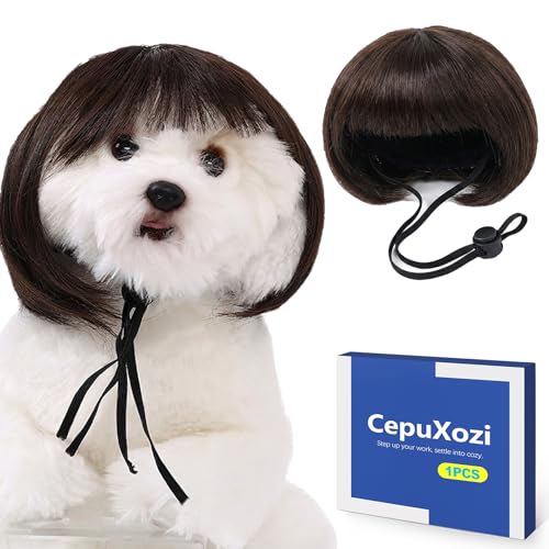 CepuXozi 1-Pack Adjustable Dog Wigs for Small Medium Large Dogs DIY Trimmable Cat Wig Fun Dog Wigs for Dogs Breathable Wig for Dog Halloween Party & Photo Shoot Prop (Black)