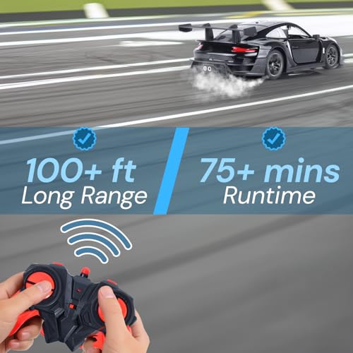 Image of Popsugar Door Opening Remote Control Car|Rechargeable 1200mAh Lithium Battery|C-Type Charging|75-Min Runtime|2.4G Long Range Remote (100+ ft)|HighSpeed RC Car|Gift for Kids|Made in India (Black)