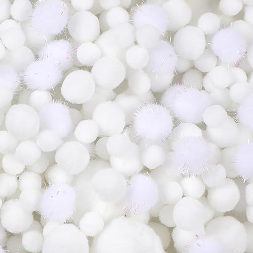 900 PCS Pom Poms White Bulk Pom Poms Arts and Crafts Soft and Fluffy Craft Pom Poms Assorted Sizes Pompoms for Arts and Crafts Making Decorations