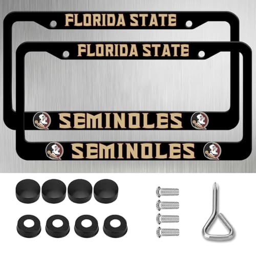 2 Packs for Florida State Seminoles License Plate Frames,2 Holes Matte Black License Plate Holder,Universal Aluminum Tag Frame for FSU License Plate for Front and Rear Car Tags