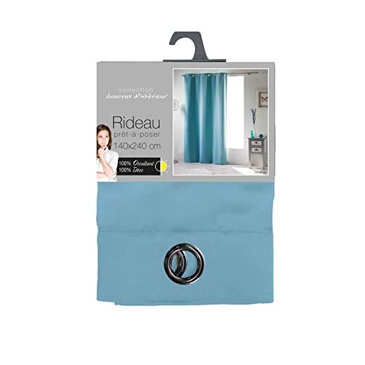 Douceur D'Intérieur 1605155 - Cortina Con Anillas, Opaco Liso , Azul, 140 X 240 Cm